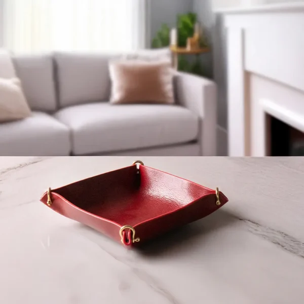 Chosen Leatherwork Premium Leather Candy Apple Red Valet Catchall or Decorative Tray